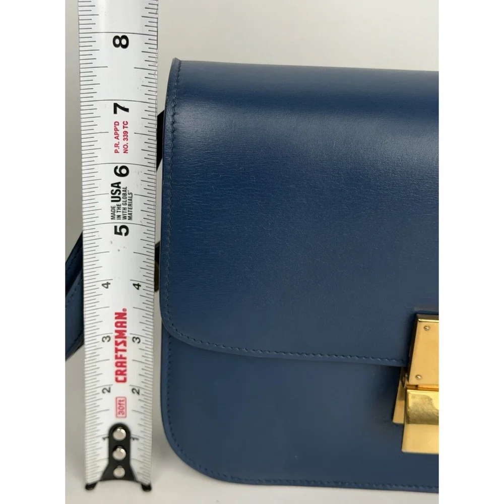Celine Classic Box Bag Medium Blue Calfskin Leather Gold-Tone Hardware R1 - Picture 13 of 16
